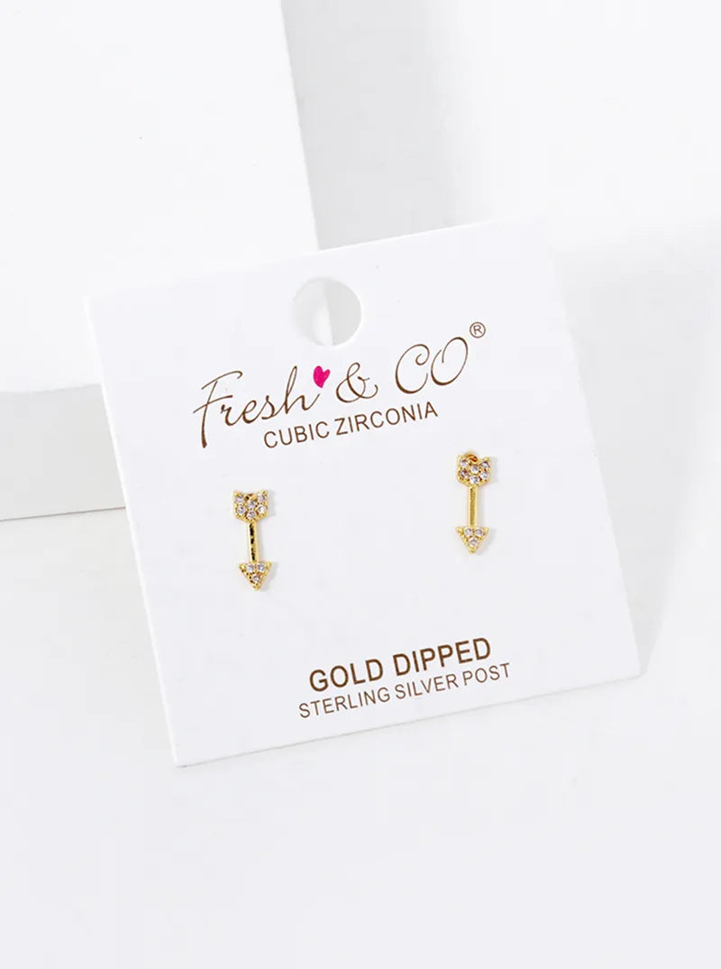 18k Gold Dipped CZ Pave Arrow Stud  Earrings