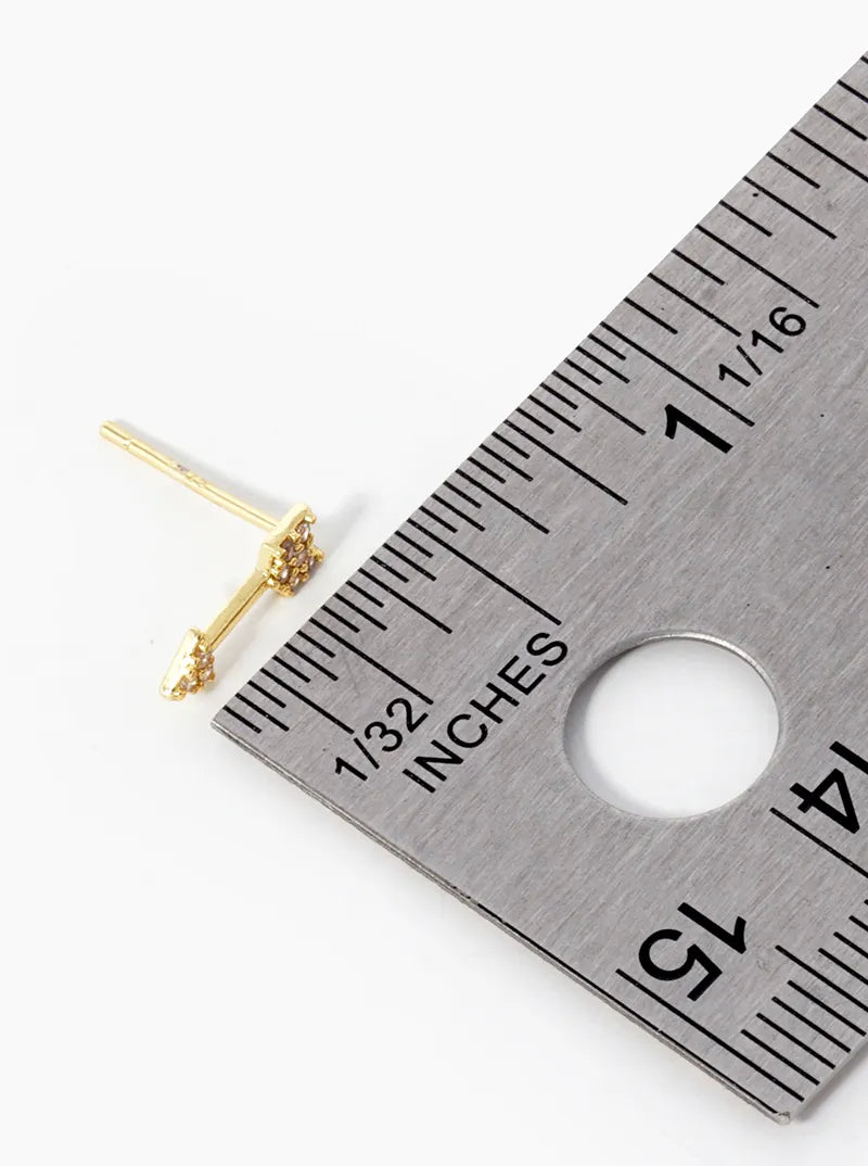 18k Gold Dipped CZ Pave Arrow Stud  Earrings