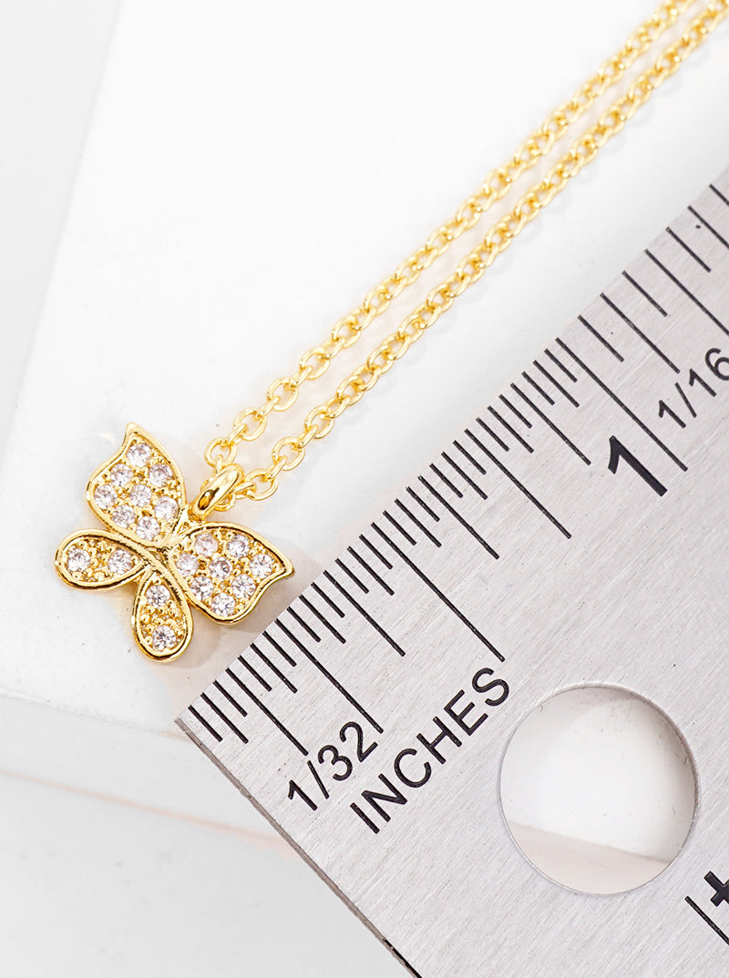 18k Gold Dipped CZ Pave Butterfly Pendant Necklace