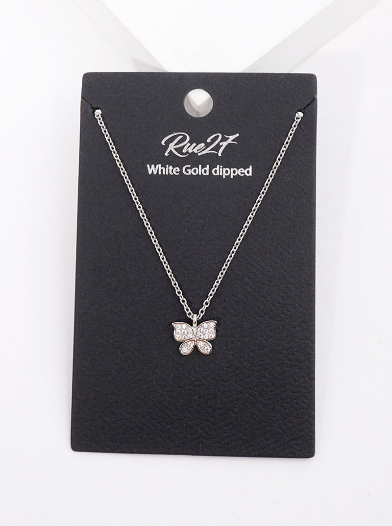 18k Gold Dipped CZ Pave Butterfly Pendant Necklace