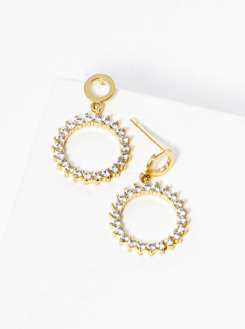 18k Gold Dipped CZ Pave Circle Drop Post Earrings