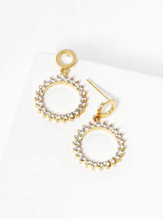 18k Gold Dipped CZ Pave Circle Drop Post Earrings