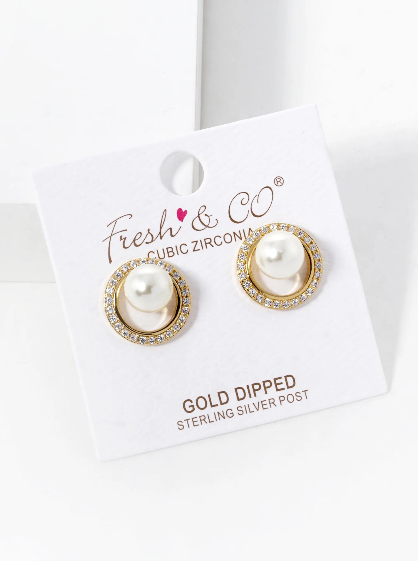 18k Gold Dipped CZ Pave Circle With Pearl Stud Earrings