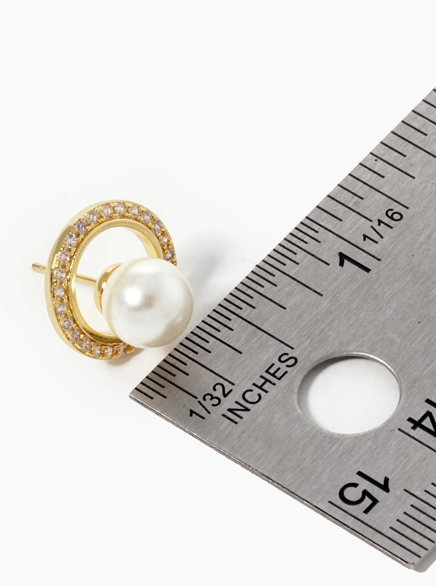 18k Gold Dipped CZ Pave Circle With Pearl Stud Earrings