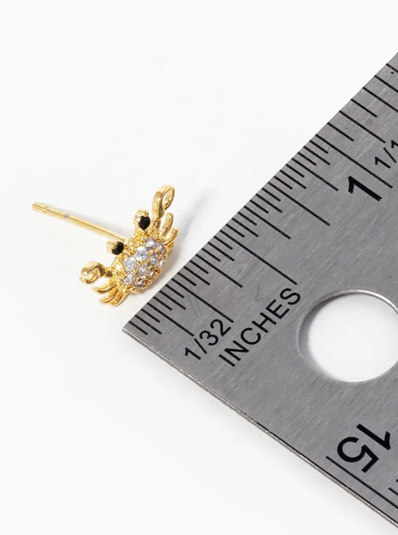 18k Gold Dipped CZ Pave Crab Stud Earrings