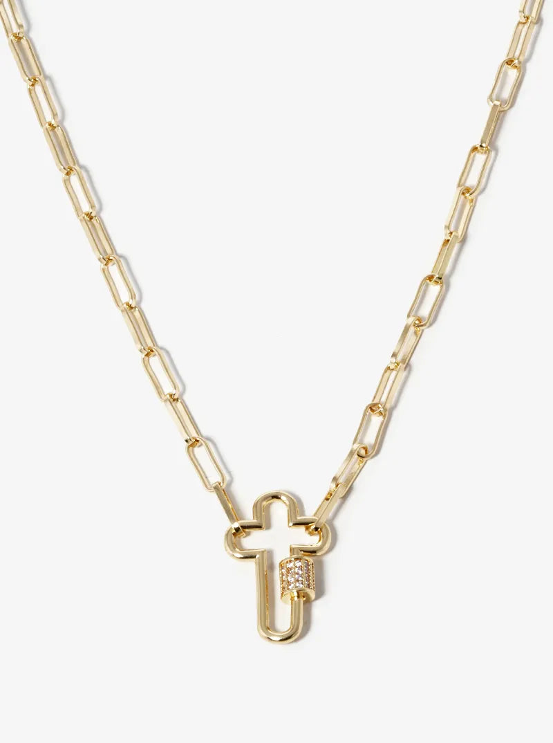 18k Gold Dipped CZ Pave Cross Pendant Chain Necklace