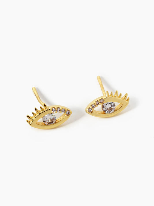 18k Gold Dipped CZ Pave Dainty Evil Eye Stud Earrings