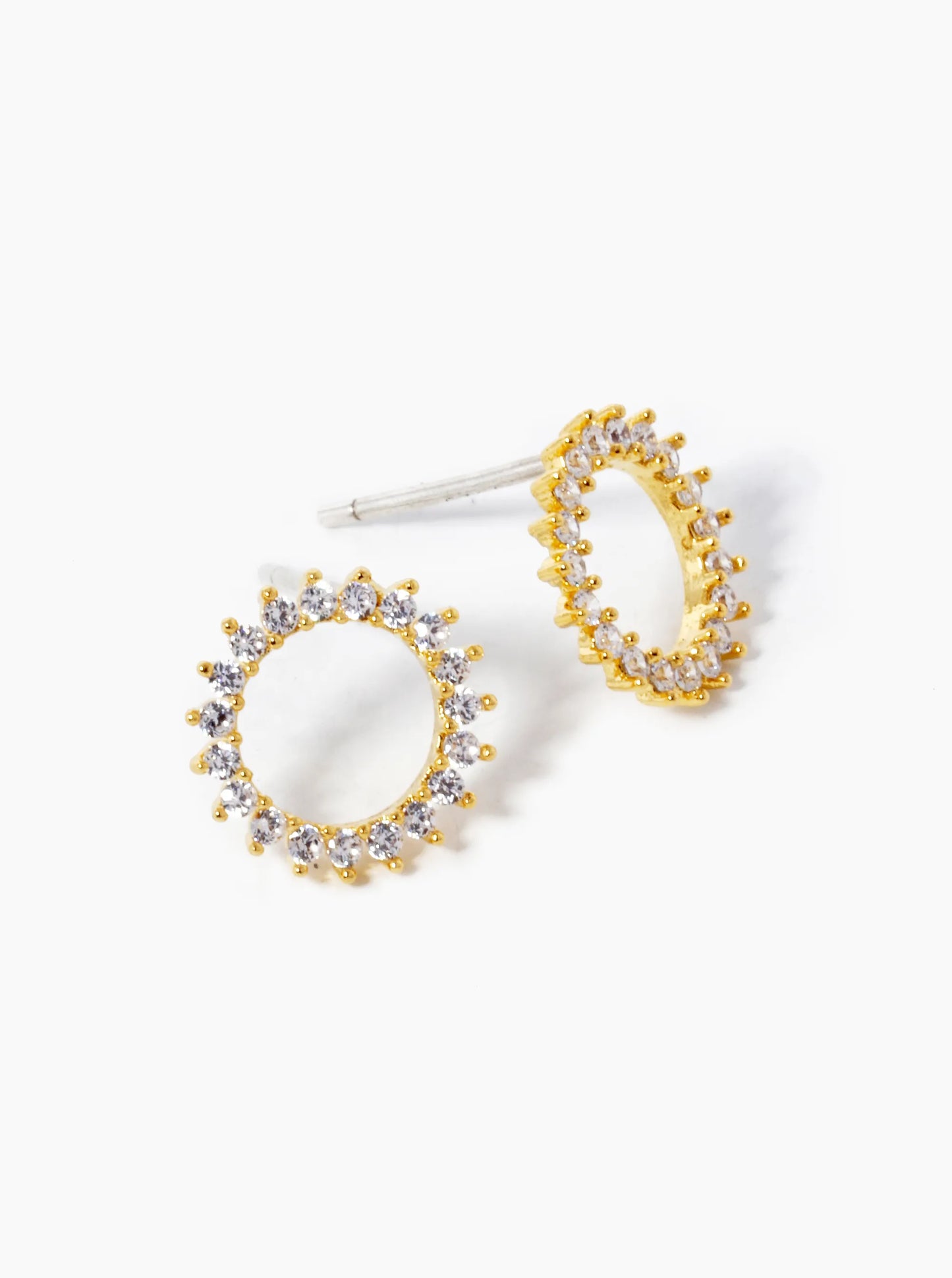 18k Gold Dipped CZ Pave Delicate Halo Circle Stud Earrings