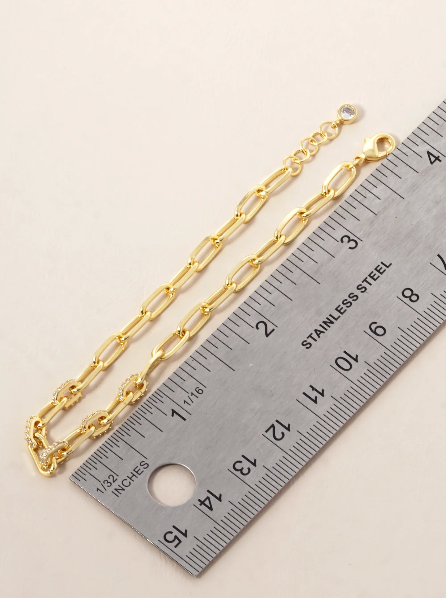 18k Gold Dipped CZ Pave Delicate Link Chain Bracelet