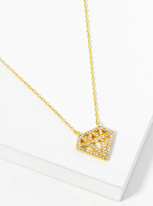 18k Gold Dipped CZ Pave Diamond Shape Pendant Necklace