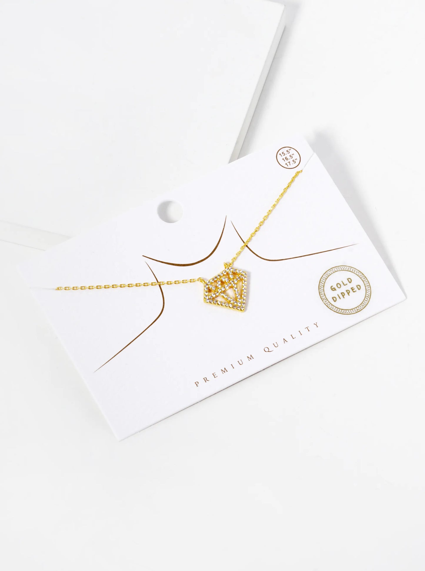 18k Gold Dipped CZ Pave Diamond Shape Pendant Necklace