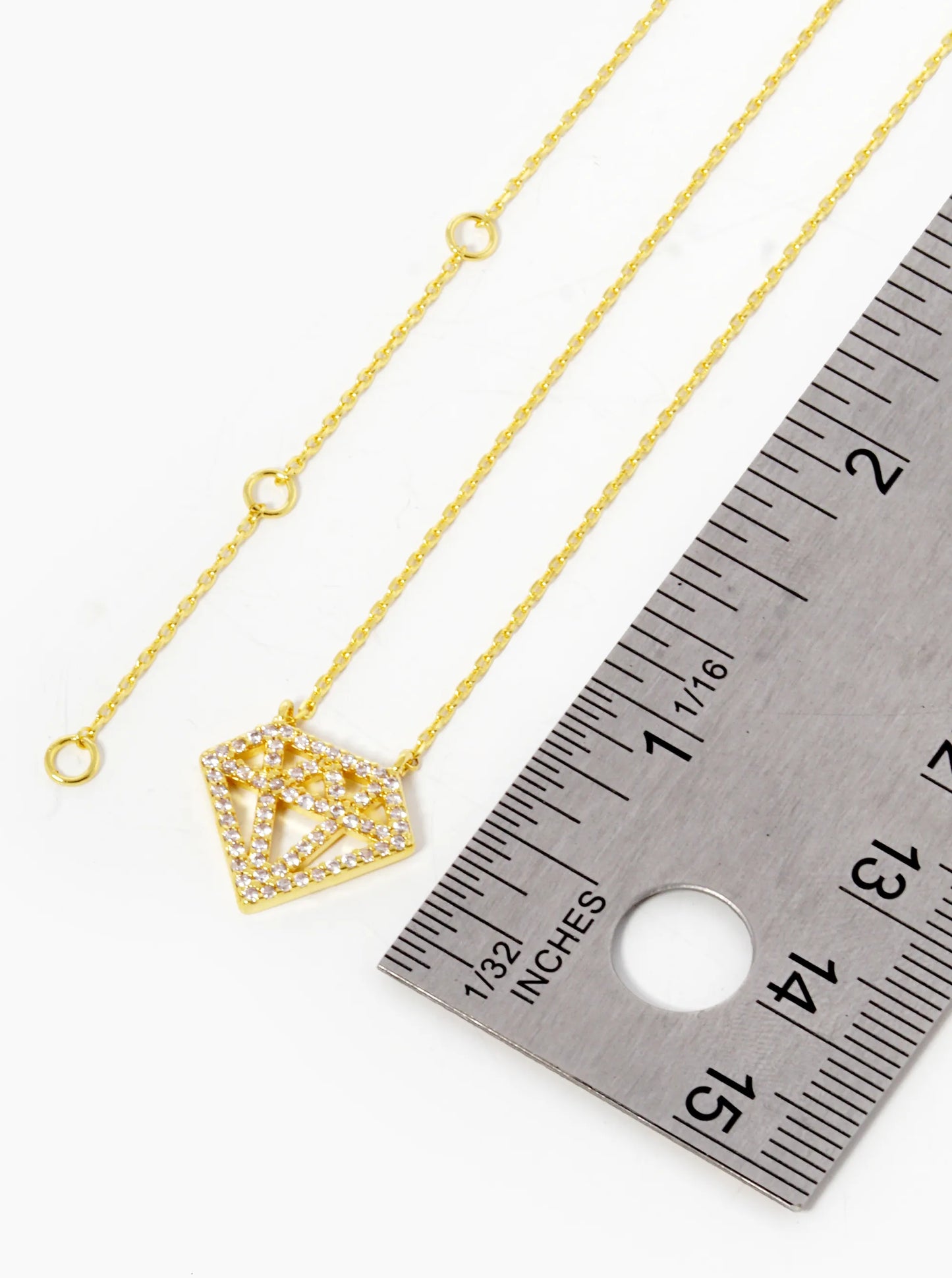 18k Gold Dipped CZ Pave Diamond Shape Pendant Necklace