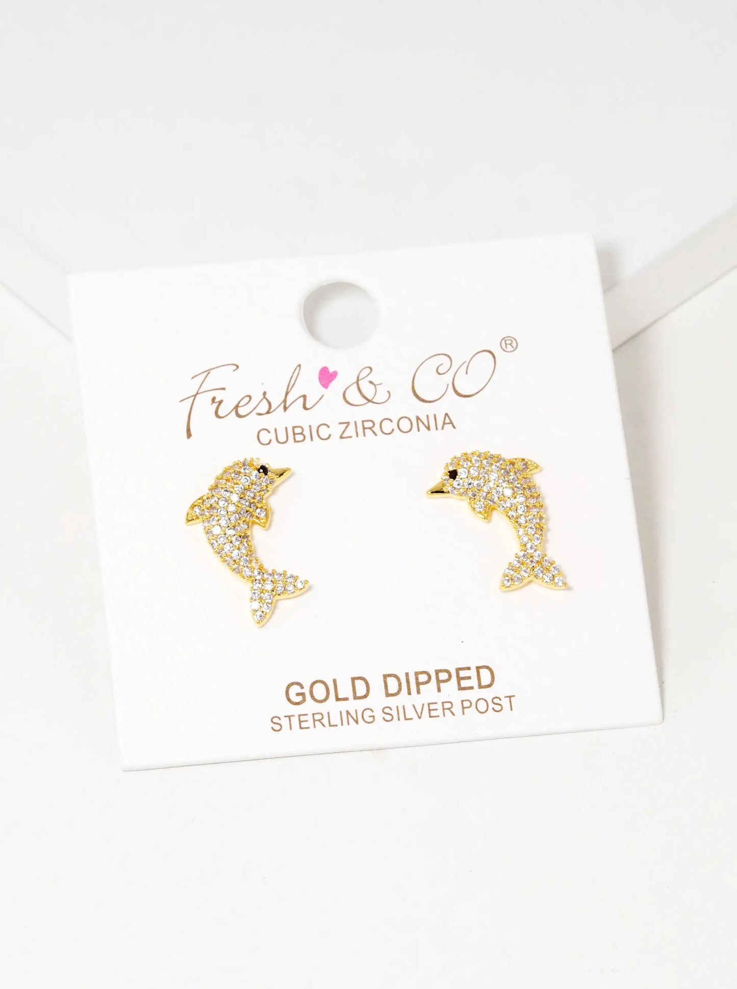 18k Gold Dipped CZ Pave Dolphin Stud Earrings