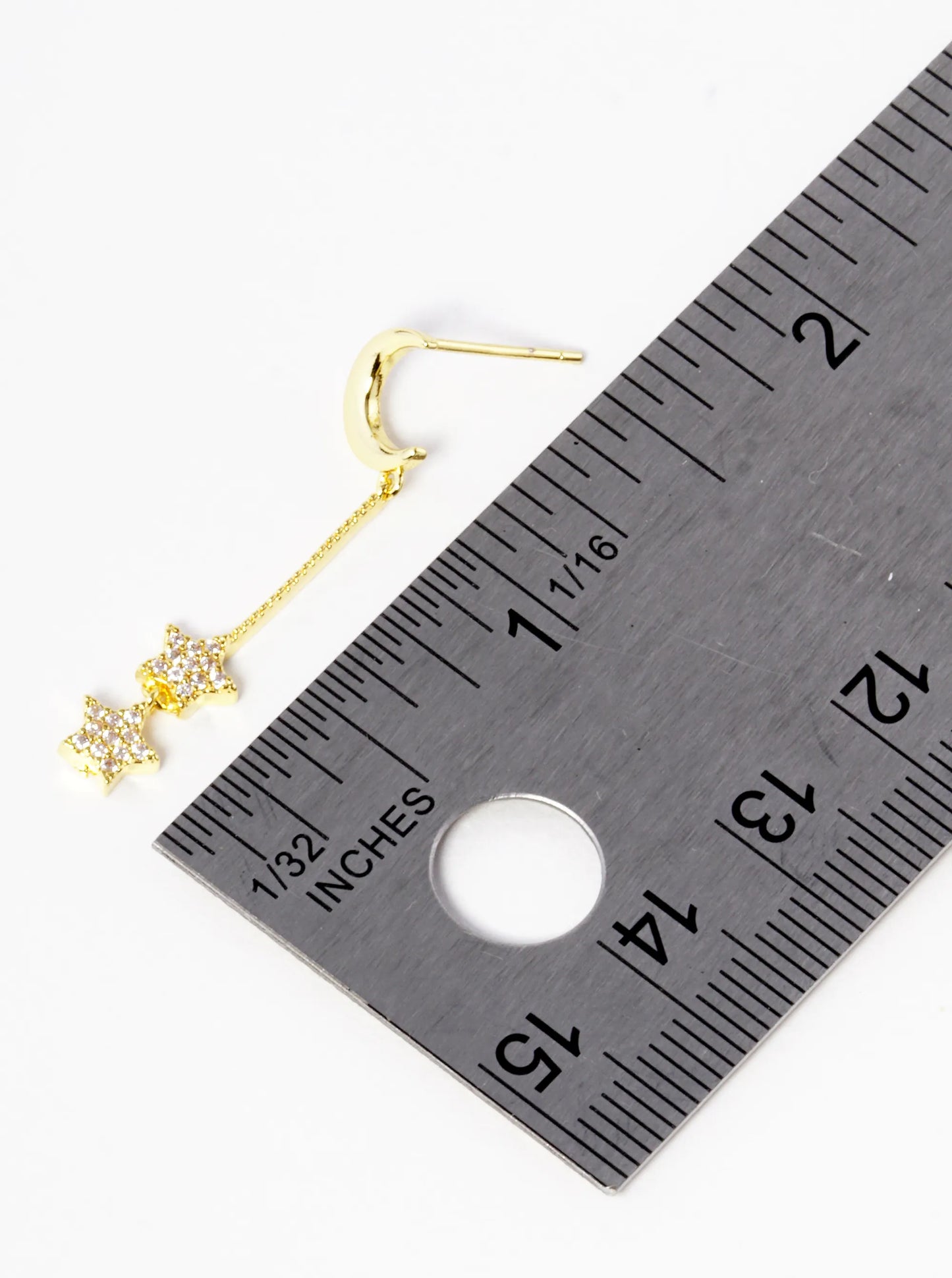 18k Gold Dipped CZ Pave Double Star Drop Celestial Earrings