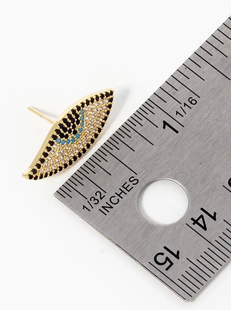 18k Gold Dipped CZ Pave Evil Eye Spiritual Stud Earrings