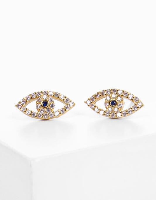 18k Gold Dipped CZ Pave Evil Eye Stud Earrings