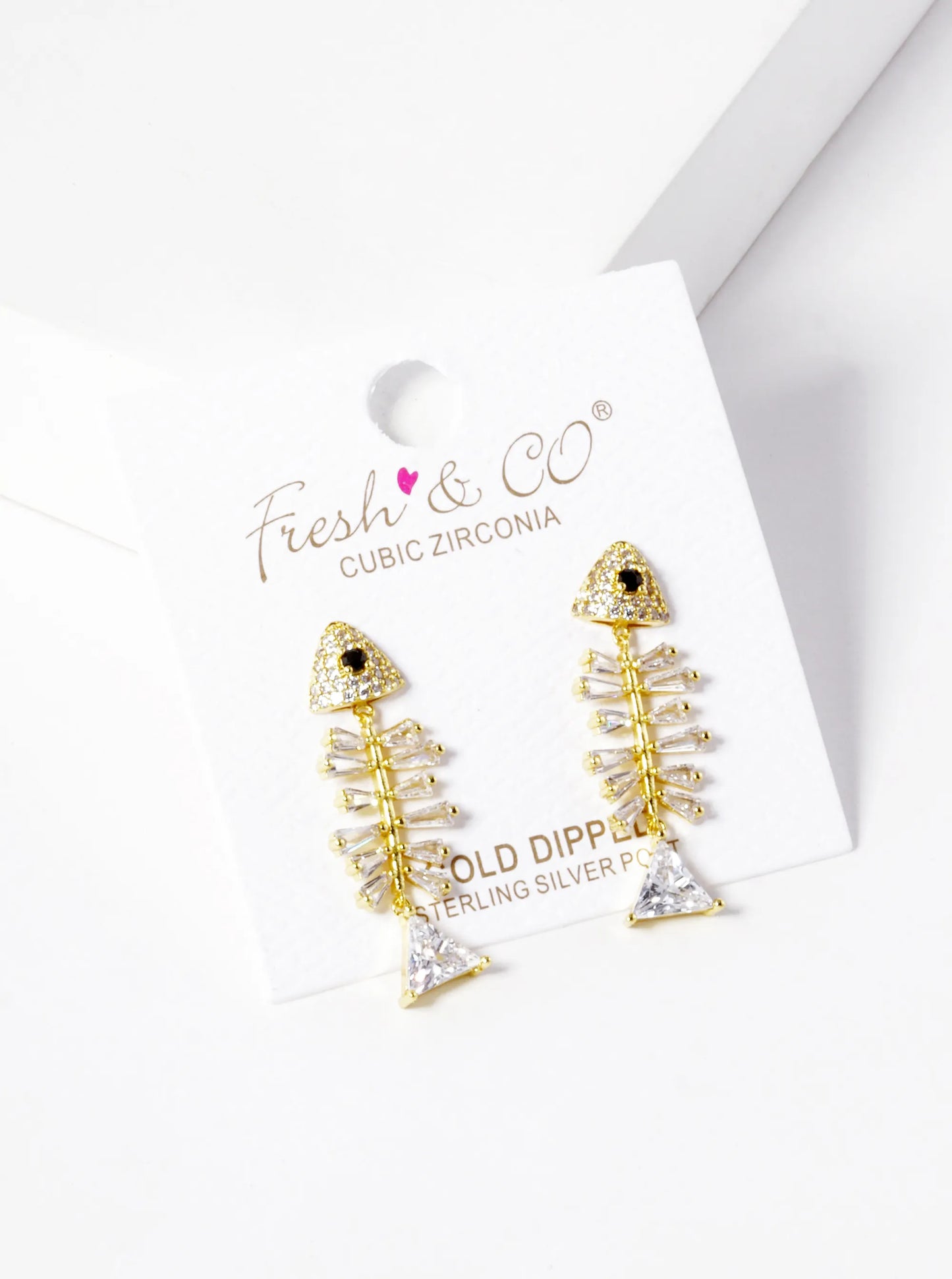 18k Gold Dipped CZ Pave Fishbone Earrings