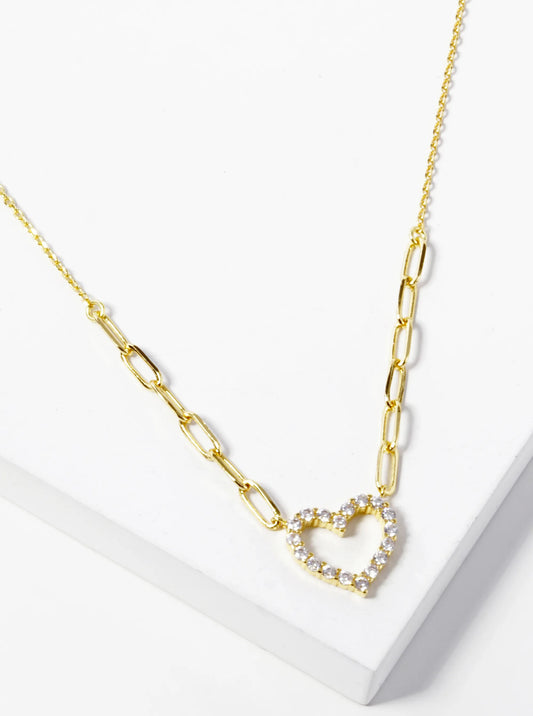 18k Gold Dipped CZ Pave Heart Pendant Necklace