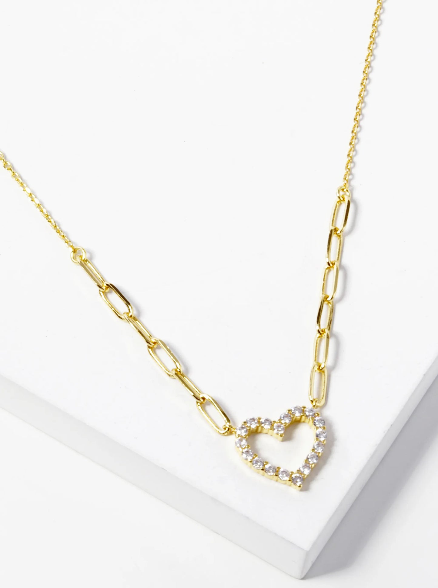White Gold Dipped CZ Pave Heart Pendant Necklace