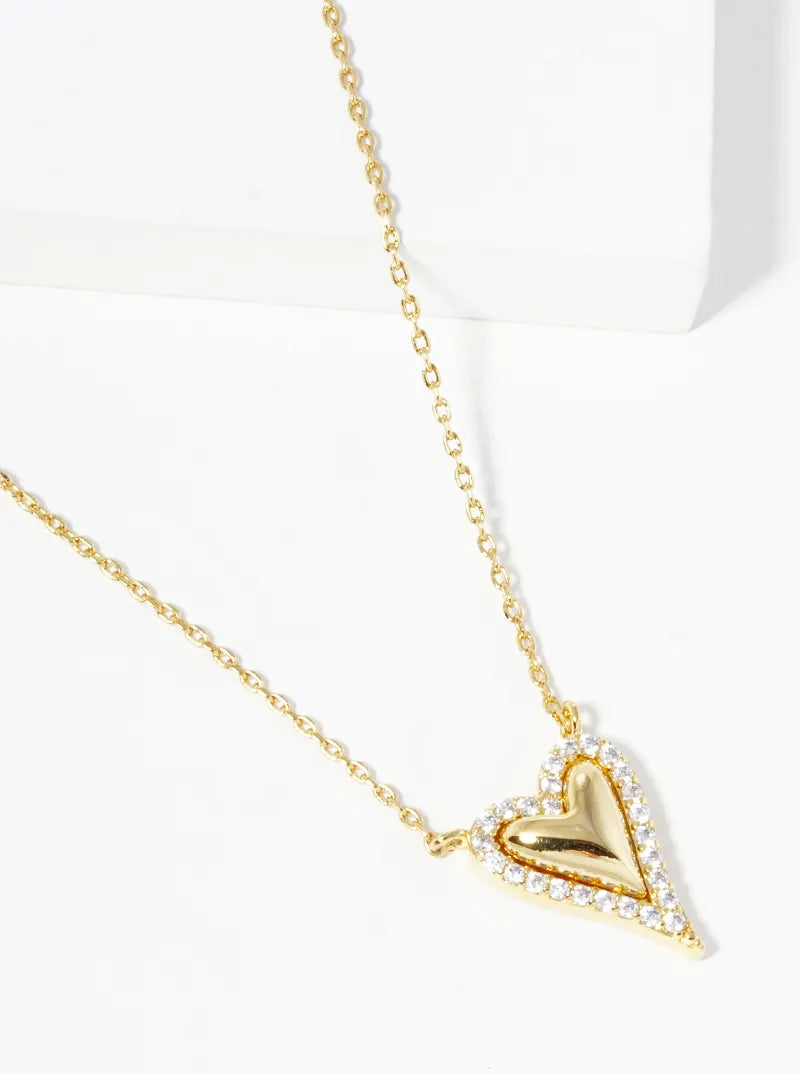 White Gold Dipped CZ Pave Heart Pendant Necklace