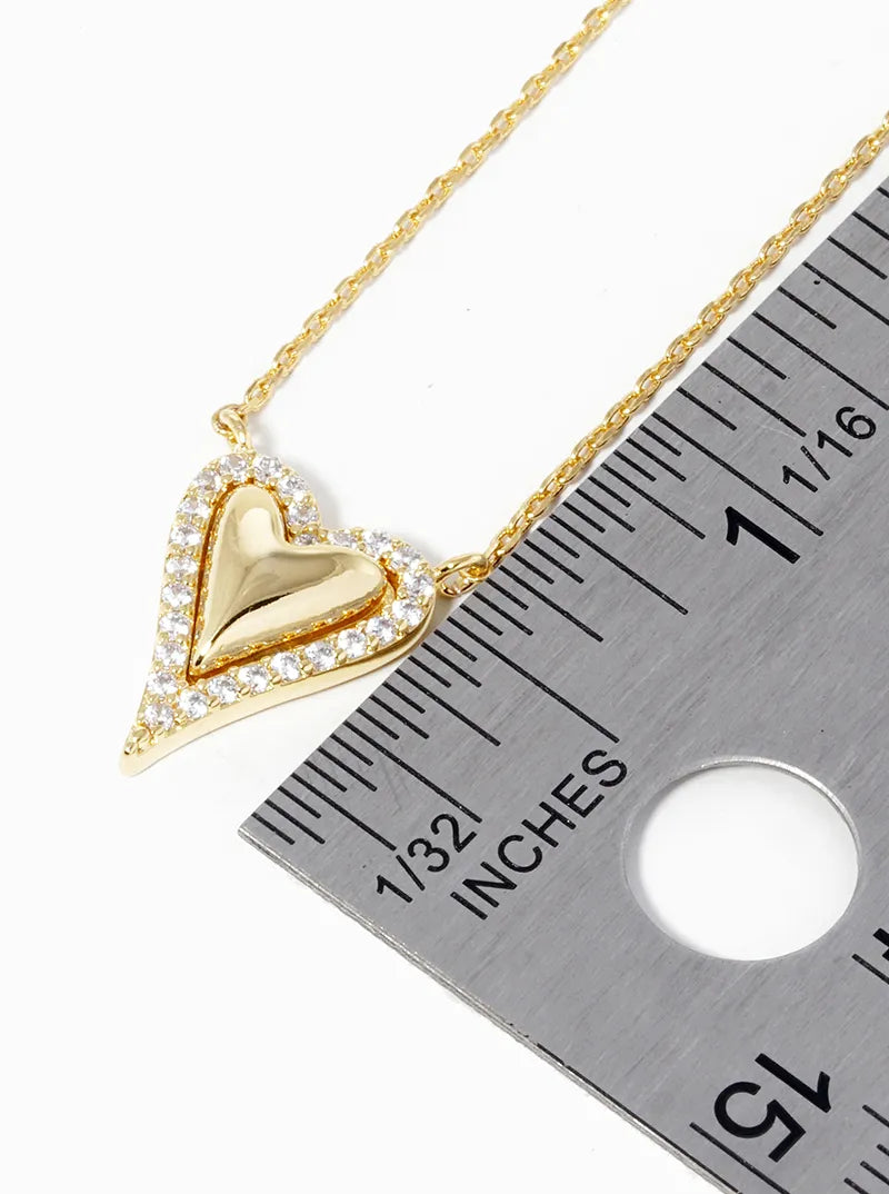 18k Gold Dipped CZ Pave Heart Pendant Necklace