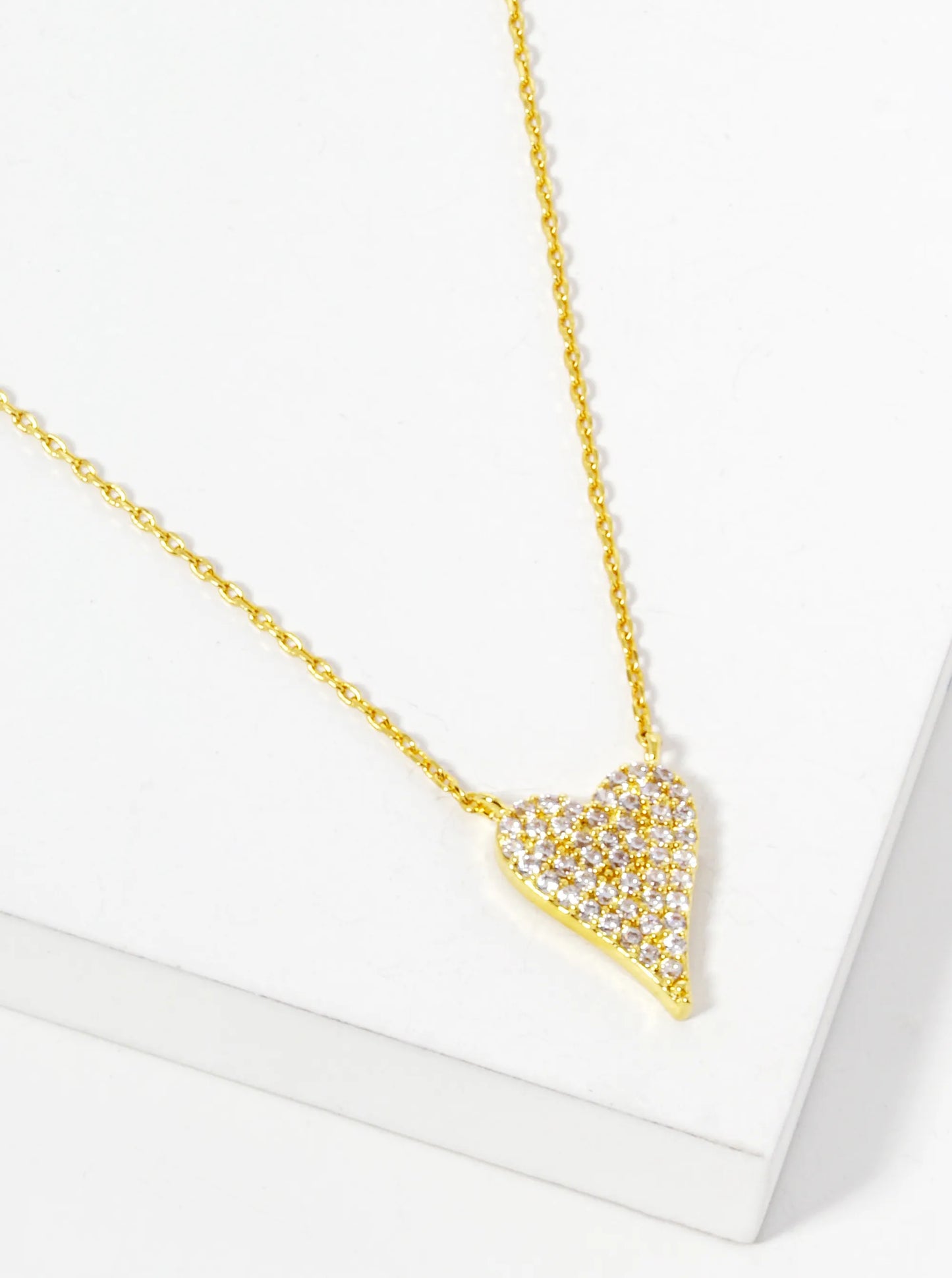 White Gold Dipped CZ Pave Heart Pendant Necklace