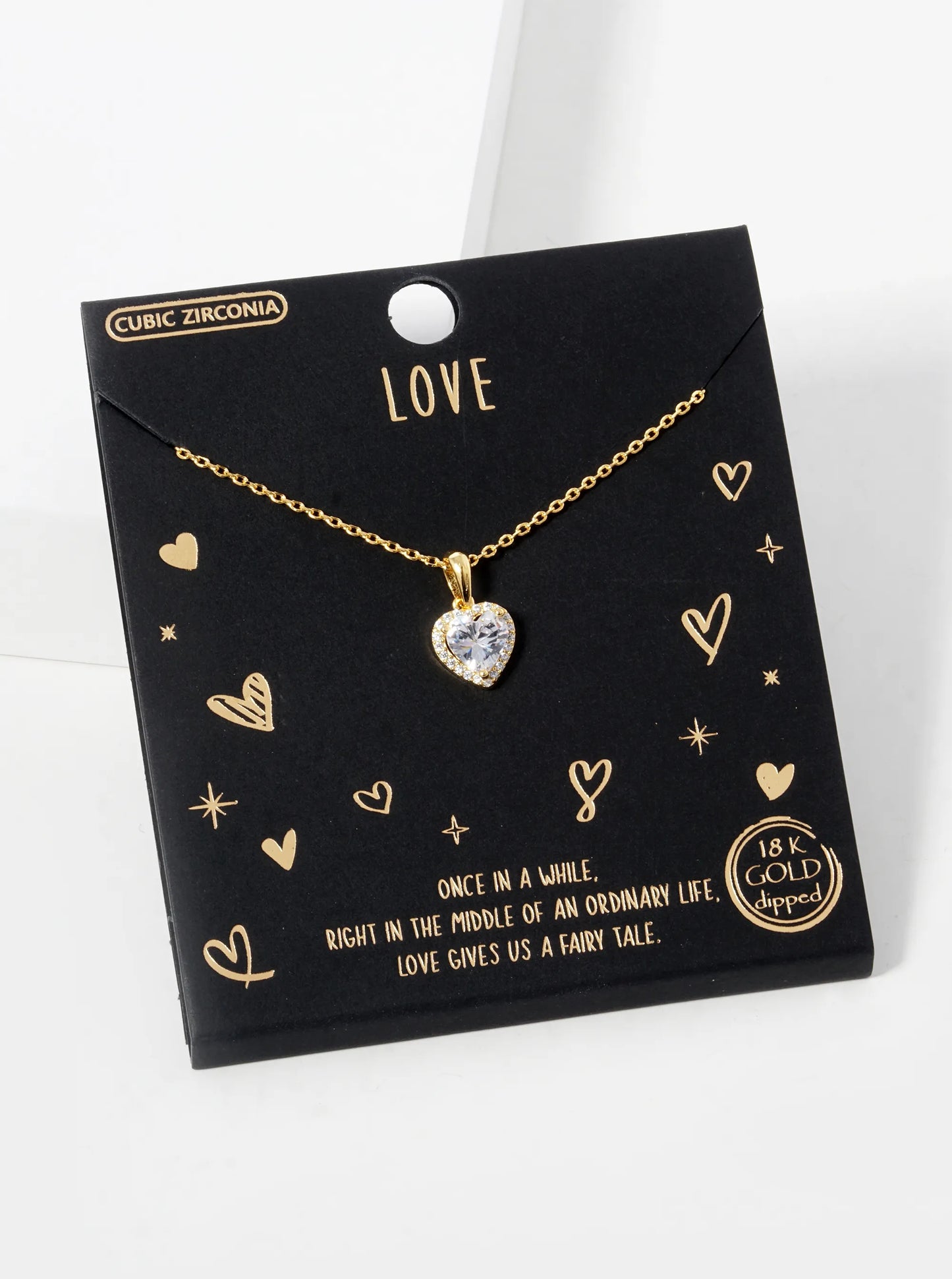 18k Gold Dipped CZ Pave Heart Stone Pendant Necklace