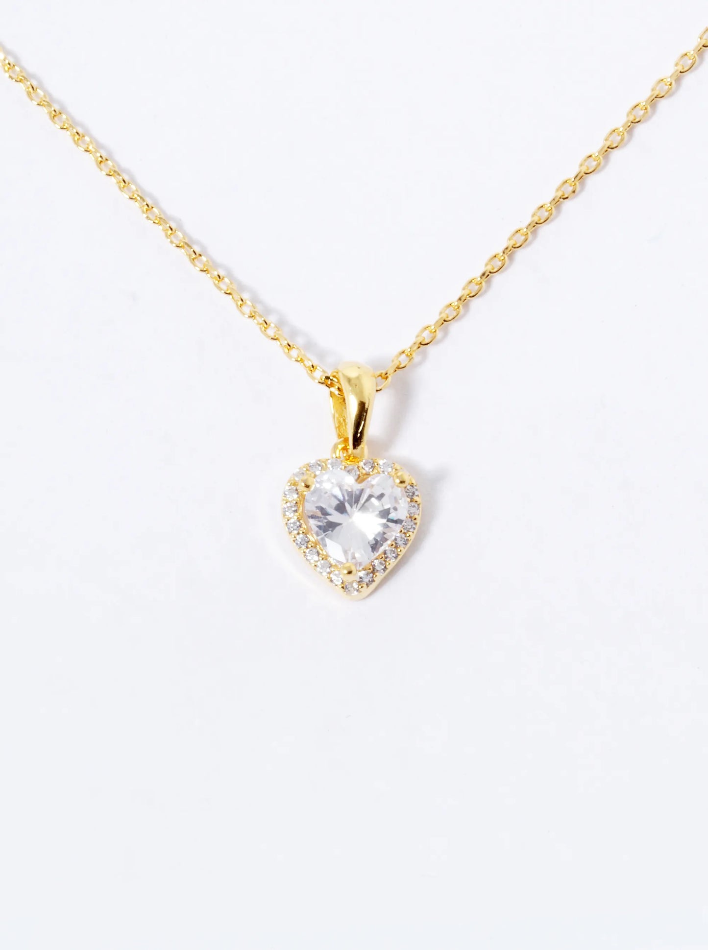 18k Gold Dipped CZ Pave Heart Stone Pendant Necklace