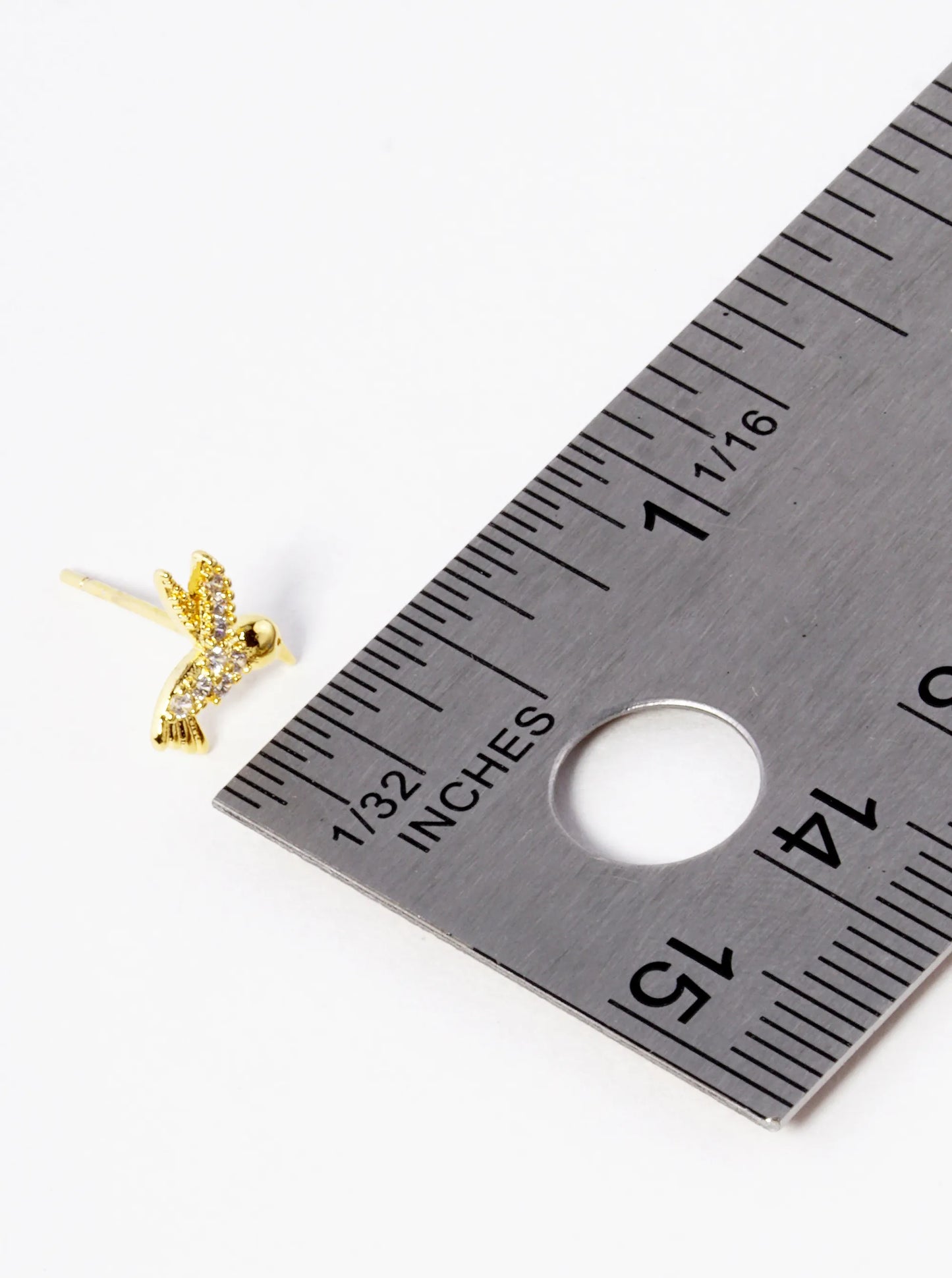 18k Gold Dipped CZ Pave Kingfisher Bird Stud Earrings