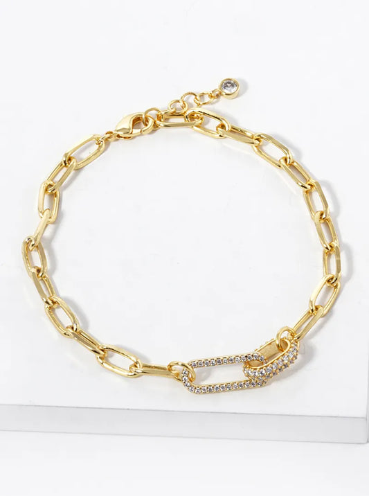18k Gold Dipped CZ Pave Link Chain Bracelet