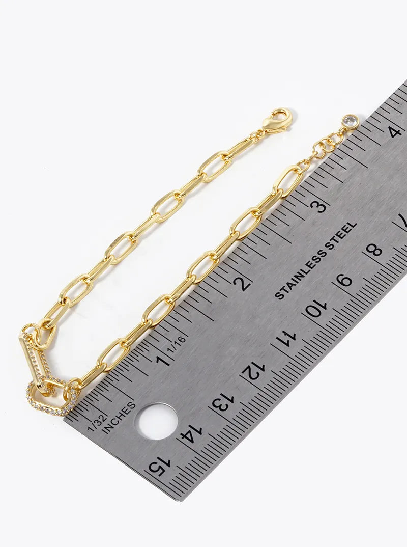 18k Gold Dipped CZ Pave Link Chain Bracelet