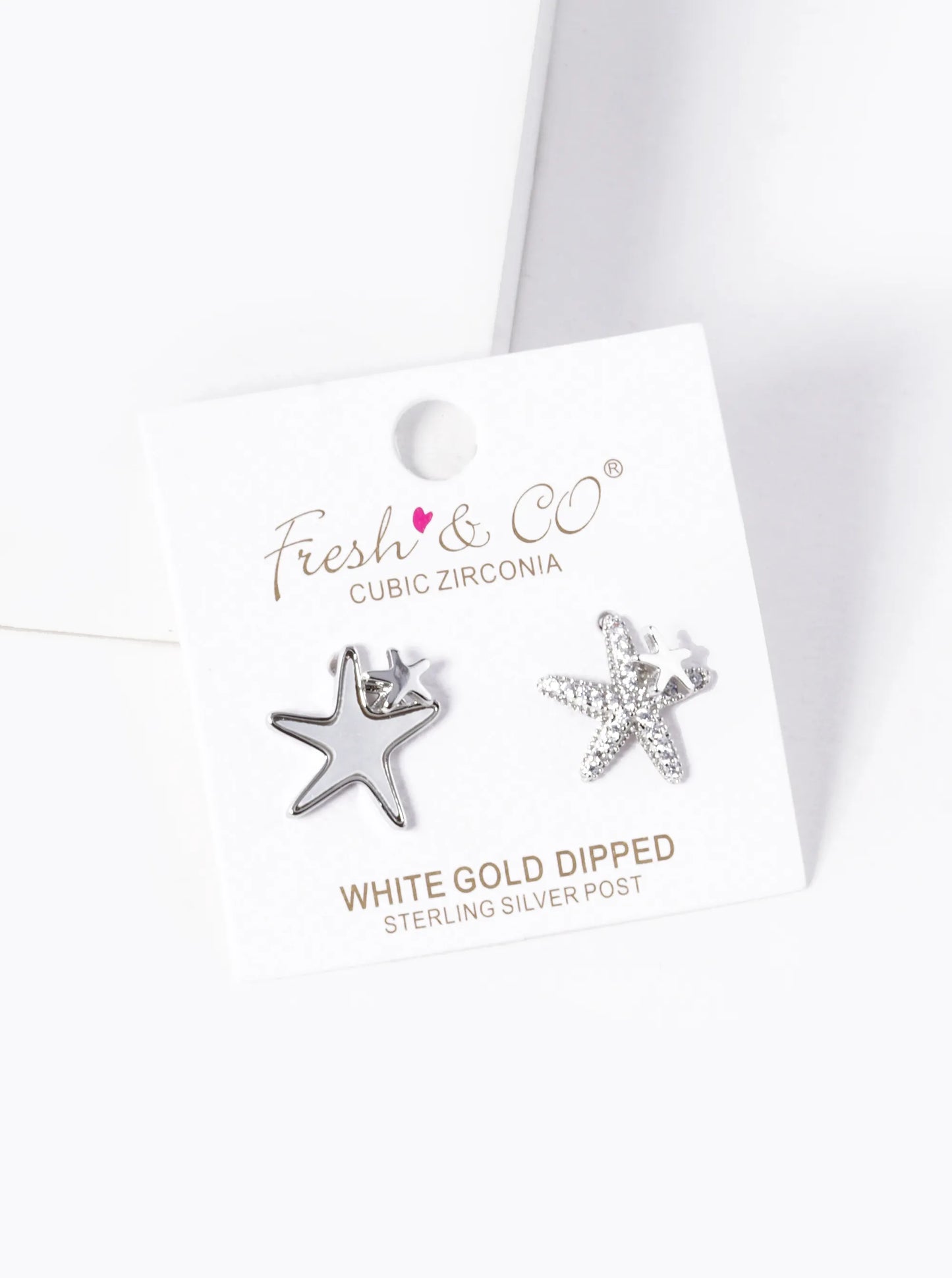 18k Gold Dipped CZ Pave Mother Of Pearl Asymmetric Brass Starfish Stud Earrings
