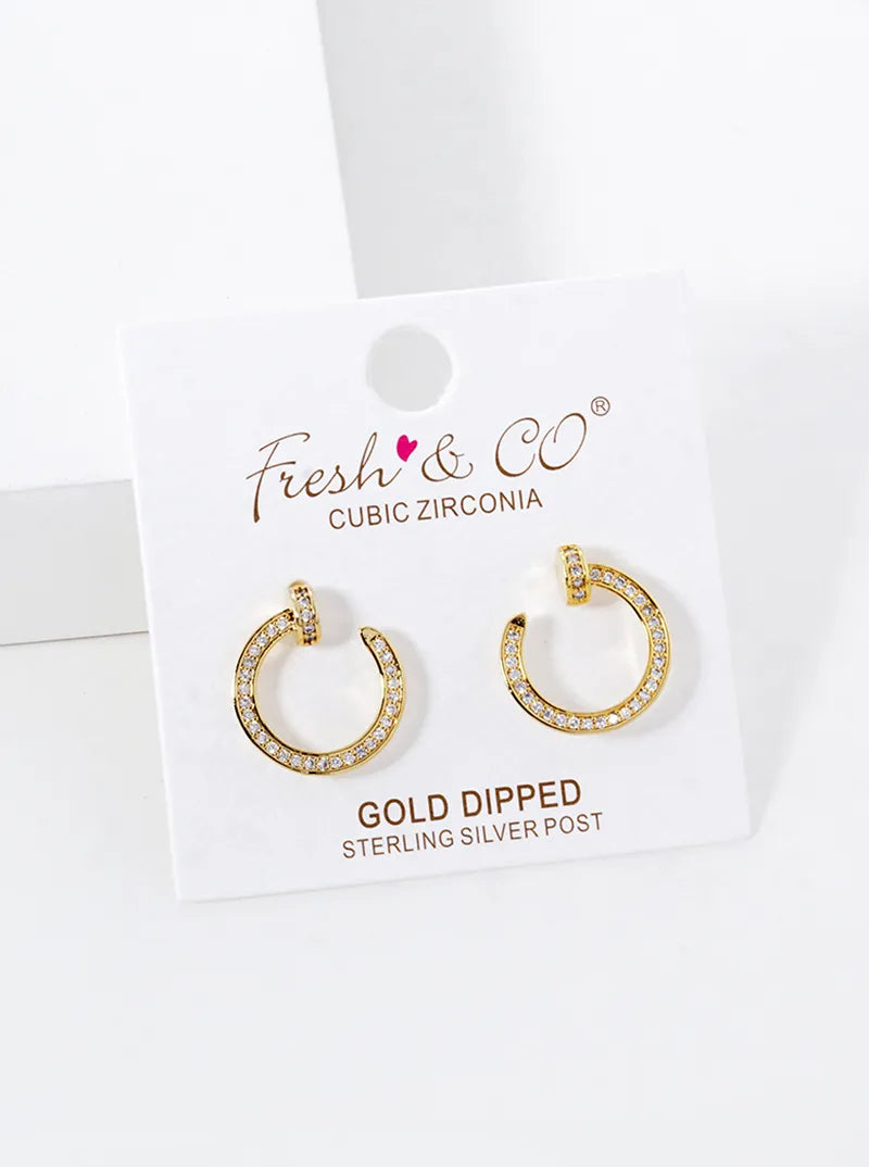 18k Gold Dipped CZ Pave Nail Stud Earrings