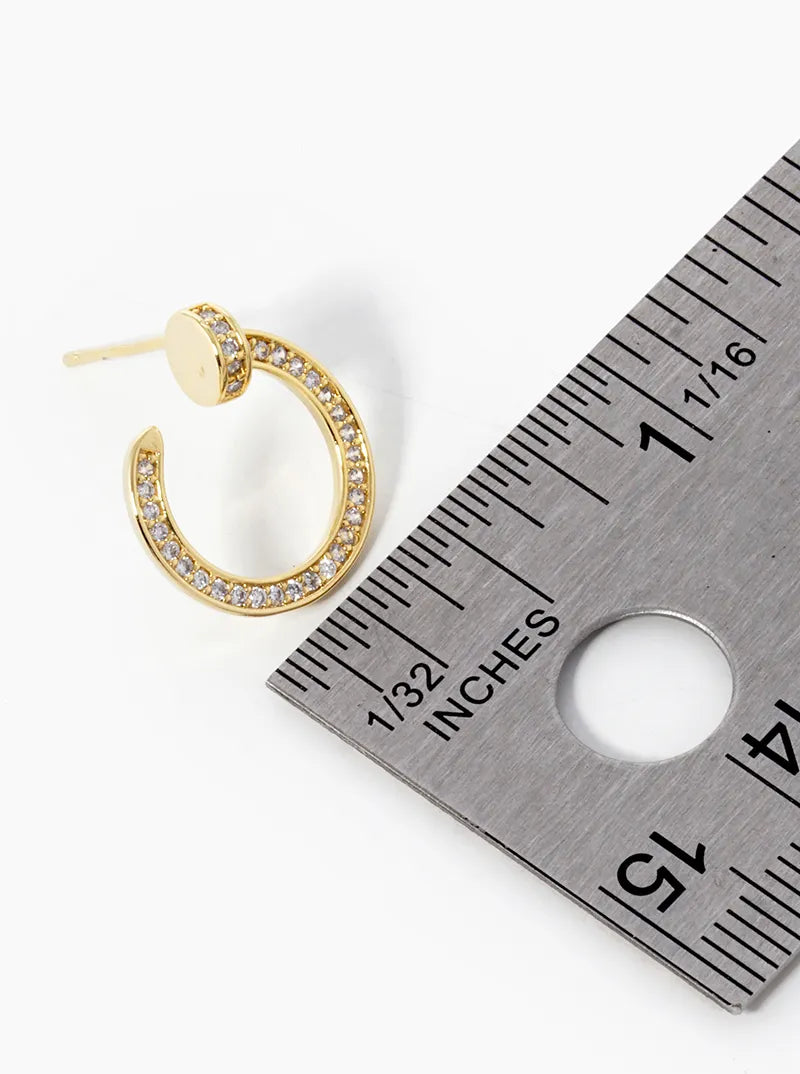 18k Gold Dipped CZ Pave Nail Stud Earrings