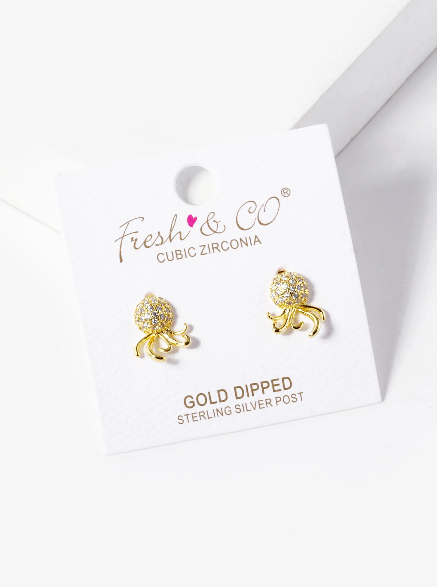18k Gold Dipped CZ Pave Octopus Stud Earrings