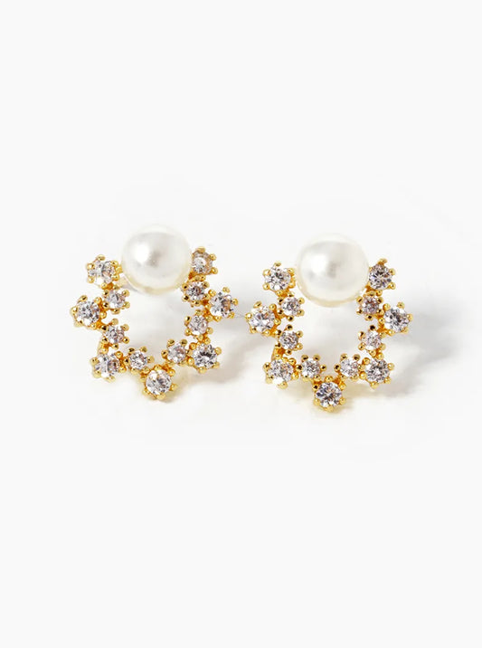 18k Gold Dipped CZ Pave Pearl Wreath Stud Earrings