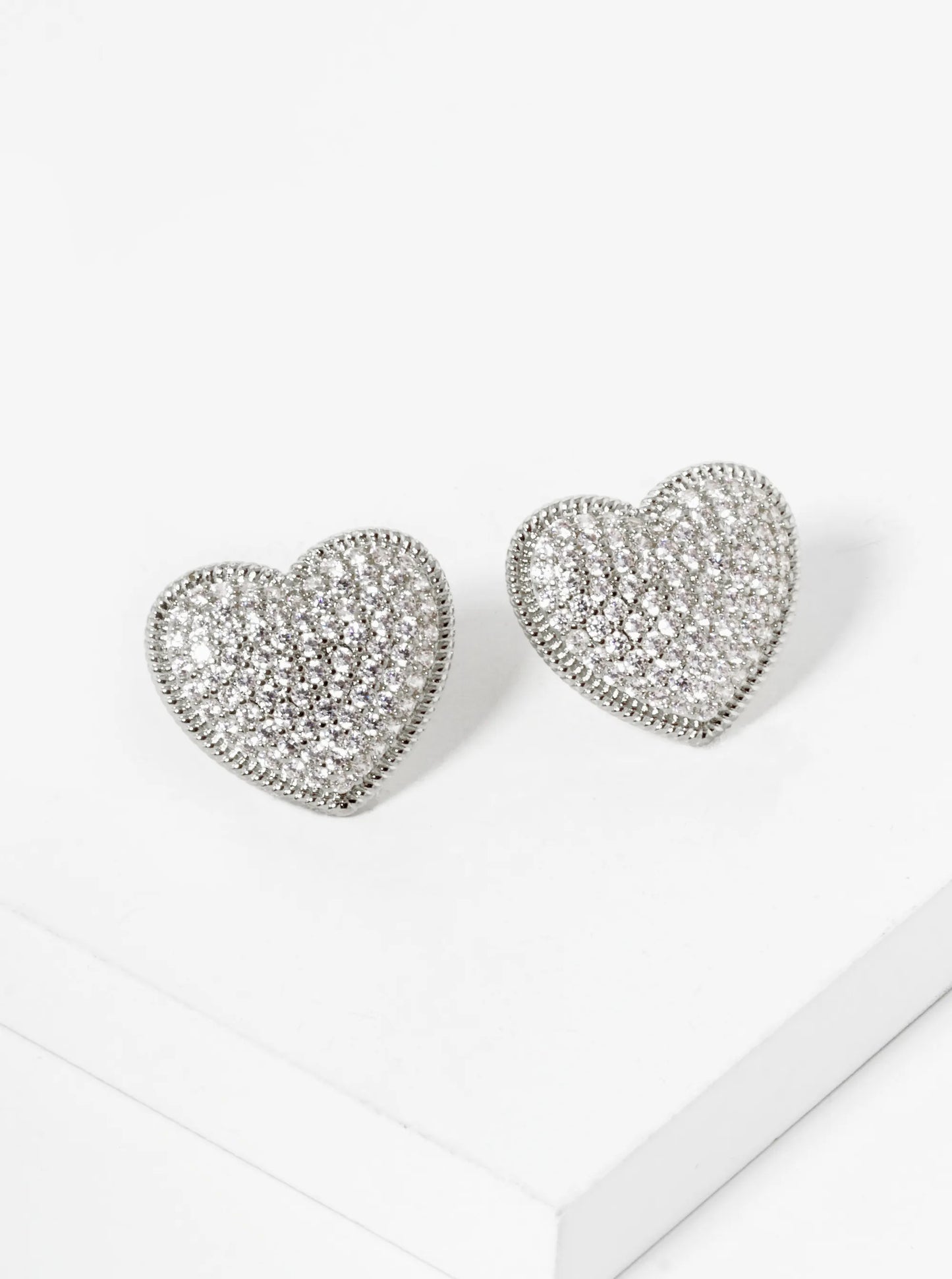 18k Gold Dipped CZ Pave Puffy Heart Stud Earrings