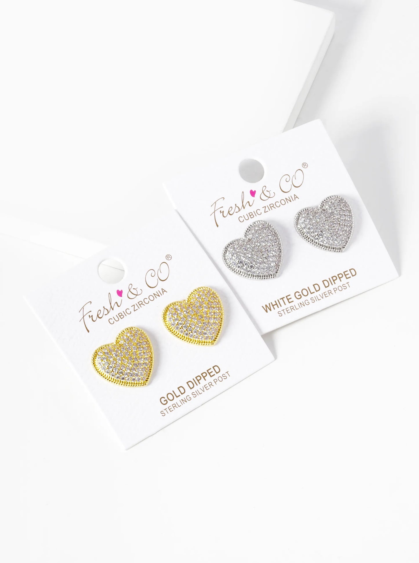 18k Gold Dipped CZ Pave Puffy Heart Stud Earrings