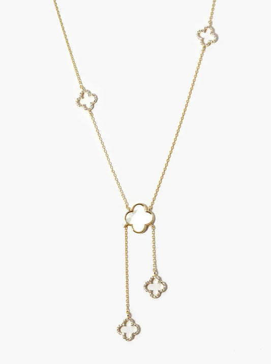 18k Gold Dipped CZ Pave Quatrefoil Lariat Necklace