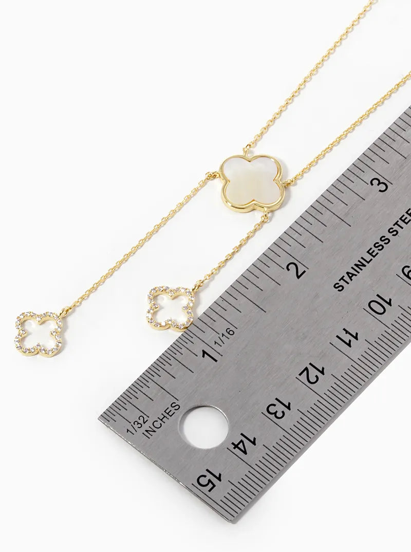 18k Gold Dipped CZ Pave Quatrefoil Lariat Necklace