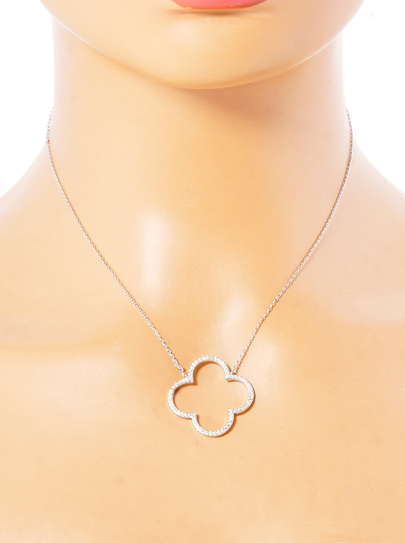 18k Gold Dipped CZ Pave Quatrefoil Pendant Delicate Necklace