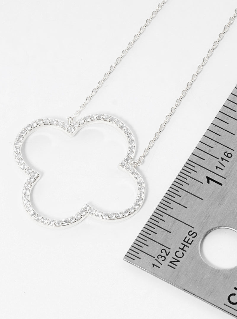 18k Gold Dipped CZ Pave Quatrefoil Pendant Delicate Necklace