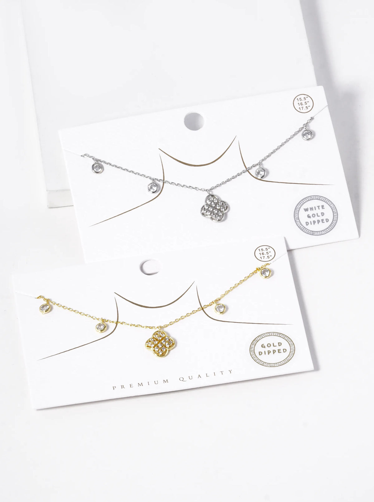 18k Gold Dipped CZ Pave Quatrefoil Pendant Necklace