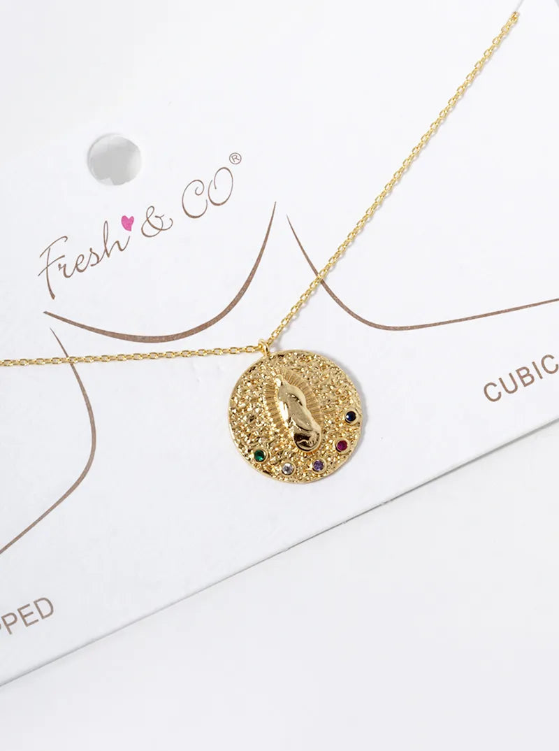 18k Gold Dipped CZ Pave Religious Pendant Necklace
