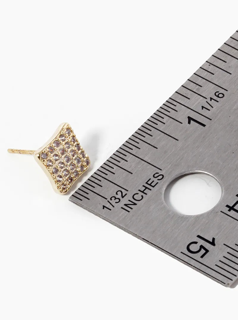 18k Gold Dipped CZ Pave Rhombus Shape Stud Earrings