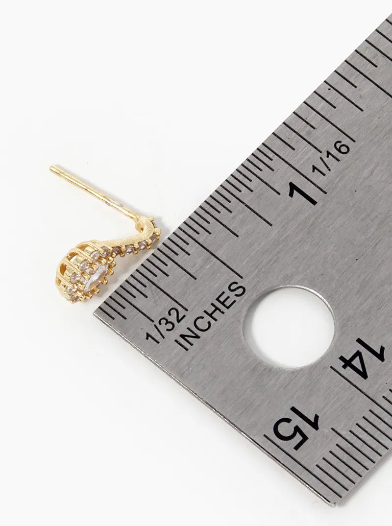18k Gold Dipped CZ Pave Round Drop Stud Earrings