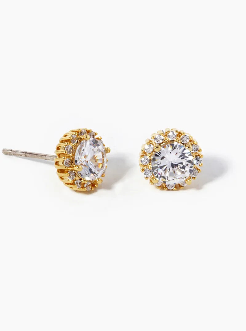 18k Gold Dipped CZ Pave Round Stud Earrings
