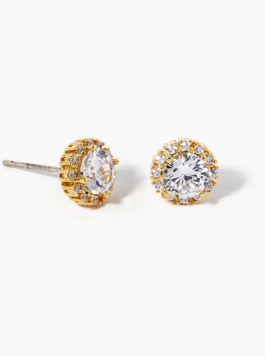 18k Gold Dipped CZ Pave Round Stud Earrings
