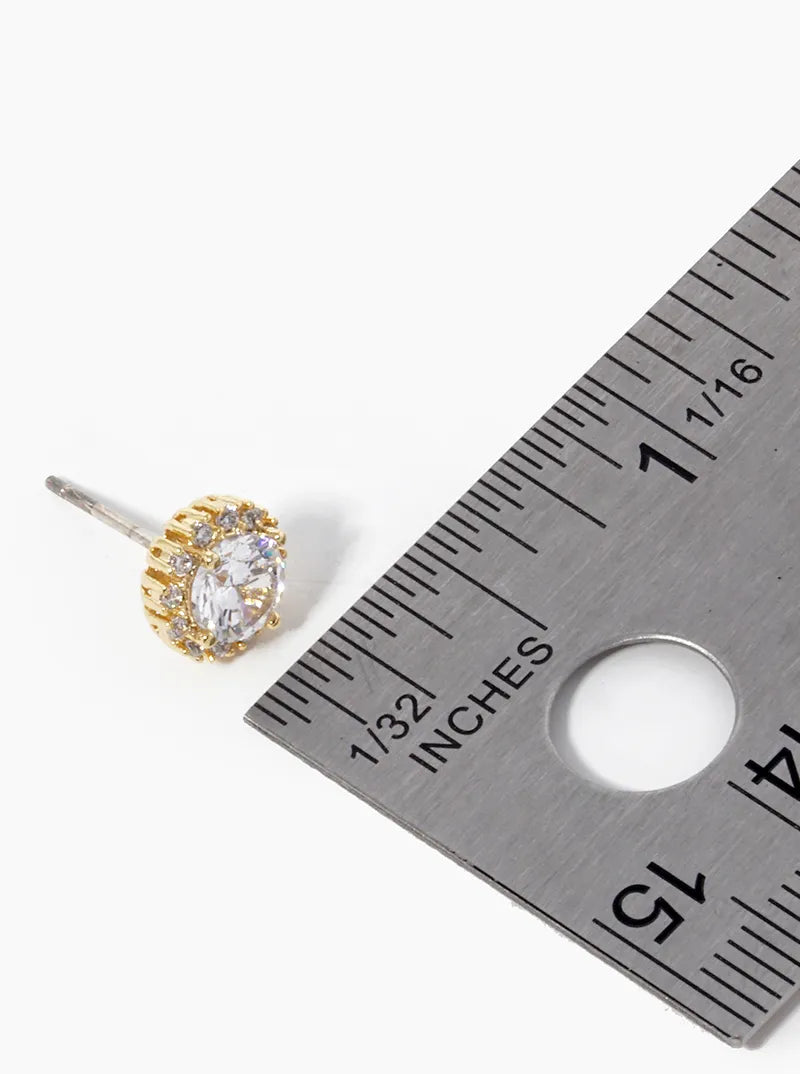 18k Gold Dipped CZ Pave Round Stud Earrings