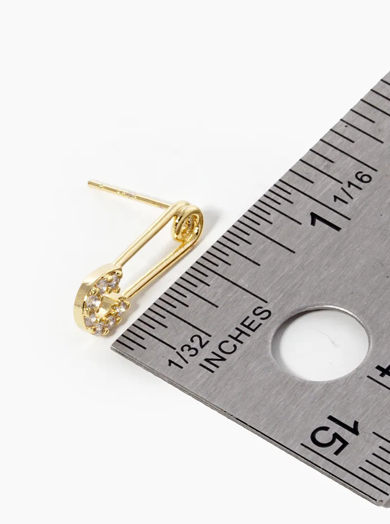 18k Gold Dipped CZ Pave Safety Pin Stud Earrings